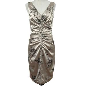 Le Chateau Satin Ruched Cocktail Dress Floral Vintage Y2K Party Women Small